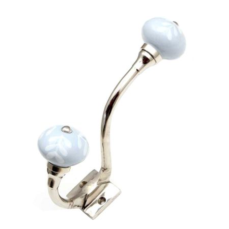 Grey Leaf Ceramic Floral Silver Iron Hook